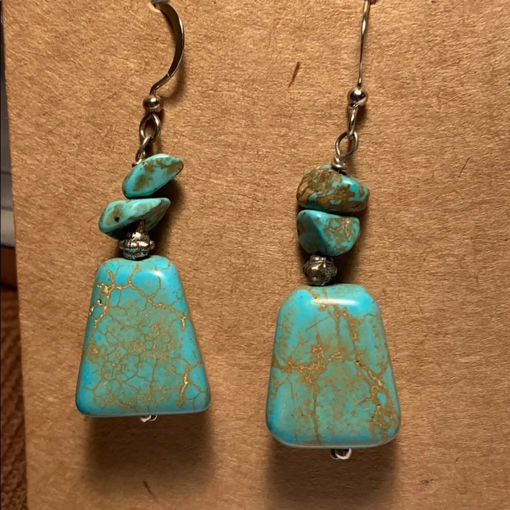 Handmade real turquoise earrings - Picture 8 of 9